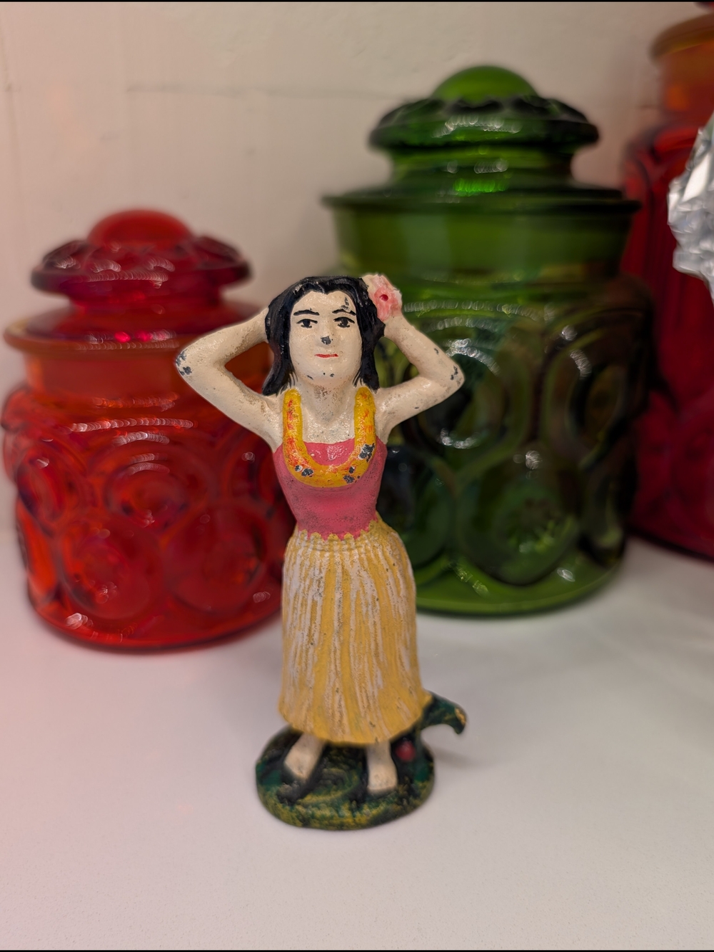 Hand-Painted Cast Iron Hula Girl Figurine Vintage